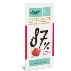 Ciocolata "exceedance" amaruie 87% cu capsuni si indulcitor din stevie 90gr "sweet & safe" sly nutritia