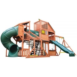 Complex de joaca din lemn Odyssey cu 3 tobogane si leagane 2 in 1 Kidkraft - Img 1