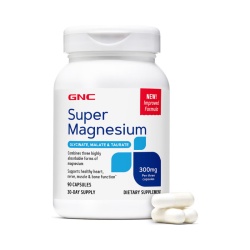 Gnc Super Magneziu 300 Mg, Formula Avansata Cu Glicinat, Malat Si Taurat Pentru Absorbtie Superioara, 90 Cps