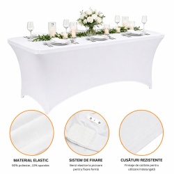 Husa pentru masa dreptunghiulara, culoare alba, elastica, dimensiune 152 x 70 x 74cm - Img 2