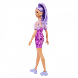 PAPUSA BARBIE FASHIONISTA CU PAR MOV CU ROCHIE CU UMERI BUFANTI - Img 4