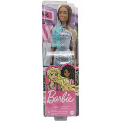 Papusa barbie tinute stralucitoare satena cu rochita blue