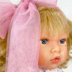 Papusa Nines D'Onil, Susette Tul, cu parul blond, cu sunete, cu funda roz, cu miros de vanilie, 45 cm - Img 2
