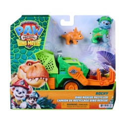 PATRULA CATELUSILOR FILMUL CU DINOZAURI SET DINO VEHICUL CAMION DE RECICLARE CU FIGURINA ROCKY SI ACCESORII 15CM
