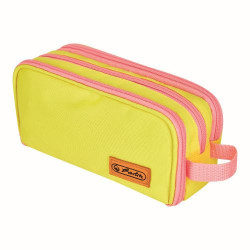 Penar tip etui, neon, 3 compartimente, galben/roz