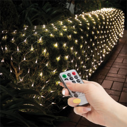 Plasă luminoasă LED - 100 LEDuri alb-cald - 1.5 x 1.5 m - 230V - cu telecomandă - Img 1