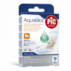 Plasturi rezistenti la apa PIC SOLUTION AQUABLOC 25x72mm cu solutie antibacteriana 10buc/cut