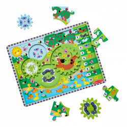 Puzzle din lemn cu rotite dintate pentru invatarea numararii prin joaca Animale vesele - Img 1