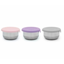 SET 3 RECIPIENTE MINI INOX CU CAPAC SILICON, MELII, ROZ MOV GRI
