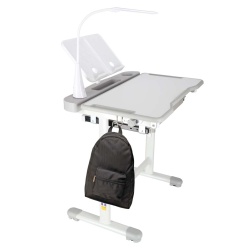 Set birou reglabil pentru copii cu scaun ergonomic, lampa LED USB, blat inclinabil, suport carti si organizator, 70 x 51 cm, culoare gri/alb, pentru scolari si prescolari - Img 11