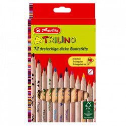 Set de creioane color Trilino Herlitz, 12 culori stralucitoare, din lemn de cedru, triunghiular Jumbo, varf de 5 mm