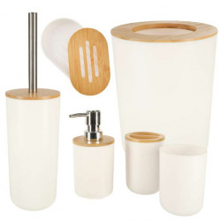Set Elegant pentru baie format din 6 piese, ABS + lemn, culoare alb/maro - Img 8