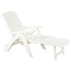 Sezlong de Plaja sau Gradina, reglabil, dimensiune 190 x 60 x 72 cm, material plastic, culoare Alb - Img 2