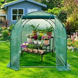 Solar de gradina, dimensiune 200x200x200cm, folie verde PE cu plasa 140g/mp UV, 1 usa, 4 ferestre, teava otel galvanizat de 19mm - Img 2