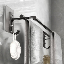 Suport din aluminiu pentru 2 prosoape + 2 cuiere, lungime 60 cm, culoare Neagra - Img 3