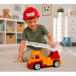 AUTOSPECIALA POMPIERI CU SCARA SI CASCA PORTOCALIU ROSU 54CM - Img 3