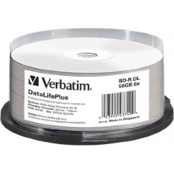 BD-R VERBATIM 50GB, viteza 6x, 25 buc, Double Layer, spindle, printabil, "Wide Inkjet Printable" "43749"