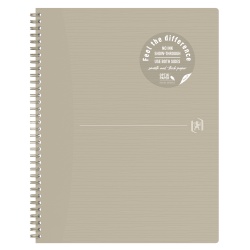 CAIET OXFORD ORIGINS, A4+ 70 FILE, HARTIE OPTIK 90G/MP, SPIRA DUBLA, SCRIBZEE, ECOLABEL, COPERTA PLASTIFIATA FLEXIBILA, MICROPERFORATII, MARGINI LINIATE, PAGINA INFO PERSONALE, DICTANDO, CULOARE BEJ