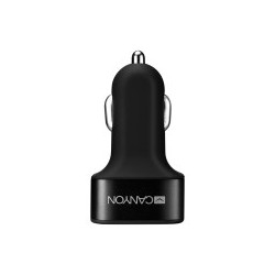 CANYON C-06 Universal 3xUSB car adapter, Input 12V-24V, Output 5V-3.1A, black rubber coating+black metal ring (side with USB is in plastic), 66*35.2*25.1mm, 0.025kg