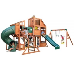 Complex de joaca din lemn Odyssey cu 3 tobogane si leagane 2 in 1 Kidkraft - Img 2