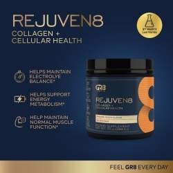 Gr8 Lifestyle Rejuven8 Collagen And Cellular Health With Passion Peach Flavor, Formula Pentru Sanatatea Pielii, Articulatiilor Si Regenerare Celulara, Cu Aroma De Passion Peach, 484.4 G - Img 8