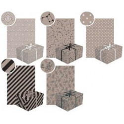 Hartie decorativa, pentru impachetat, dimensiune 200 x 70 cm, design neutral kraft 2, motive asortate