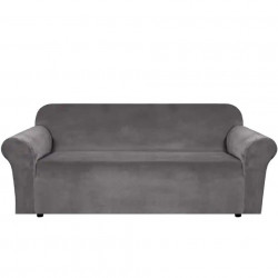 Husa universala pentru canapea standard cu 3 locuri, imitatie catifea, culoare GRI - Img 4