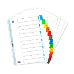 INDEX CARTON NUMERIC OXFORD A4 1-12, 12 FILE/SET, 170G/MP, 11 PERFORATII PENTRU INDOSARIERE, INCLUDE CUPRINS, CULOARE ALB CU MARGINE COLOR