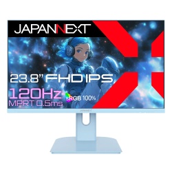 JAPANNEXT Monitor 23.8" IPS Full HD (1920 x 1080), 120Hz, 0.5ms, Height & Tilt Adjustment, Speakers, Pastel Blue