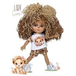 Papusa Nines D'Onil, Dainty Lady Lion, din vinil, cu tematica leut adorabil, 28 cm