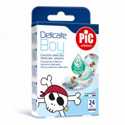 Plasturi piele sensibila PIC SOLUTION DELICATE BOY pentru copii 19x72mm cu solutie antibacteriana 24 buc/cut