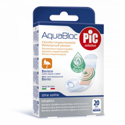 Plasturi rezistenti la apa PIC SOLUTION AQUABLOC 19x72mm cu solutie antibacteriana 20buc/cut