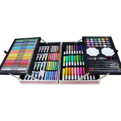 Set 145 piese pentru pictura, pentru copii sau adulti, pixuri de colorat, creioane colorate si vopsele de pictura, cu geanta de transport ROZ UNICORN, model AVX-WT-MONETE145 - Img 2