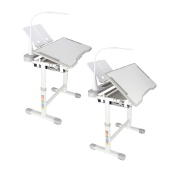 Set birou reglabil pentru copii cu scaun ergonomic, lampa LED USB, blat inclinabil, suport carti si organizator, 70 x 51 cm, culoare gri/alb, pentru scolari si prescolari - Img 8