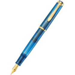 STILOU CLASSIC M200 M, CU PISTON, PENITA DIN OTEL INOXIDABIL PLACAT CU AUR, ACCESORII PLACATE CU AUR, CORP GOLDEN LAPIS, IN CUTIE CADOU - Img 1