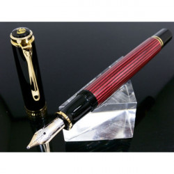 Stilou Pelikan Souveran M600 F, penita aur 14K, accesorii placate cu aur 24K, corp negru-rosu - Img 2