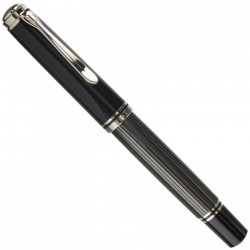 Stilou Pelikan Souveran M805 Streseman F, penita aur 18K, accesorii placate cu aur, corp negru/dungi - Img 3