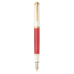 STILOU SOUVERAN M600 EDITIE SPECIALA RED-WHITE, PENITA EF AUR 14K, ACCESORII PLACATE CU PALADIU, CORP ROSU-ALB, CUTIE CADOU