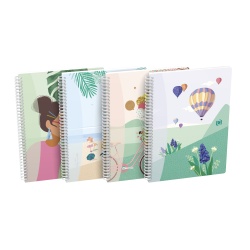 CAIET OXFORD HORIZONS, B5 60F, HARTIE OPTIK 90G/MP, SPIRA DUBLA, SCRIBZEE, ECOLABEL, COPERTA FLEXIBILA, PAGINA INFO PERSONALE, PATRATELE, MOTIVE DIVERSE