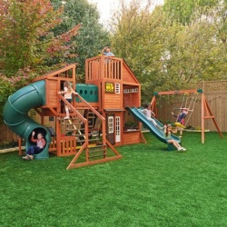 Complex de joaca din lemn Odyssey cu 3 tobogane si leagane 2 in 1 Kidkraft - Img 3