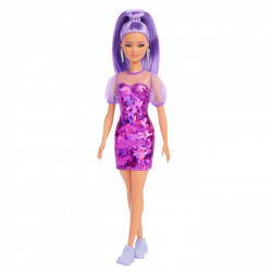 PAPUSA BARBIE FASHIONISTA CU PAR MOV CU ROCHIE CU UMERI BUFANTI - Img 6