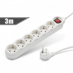 Prelungitor cu distribuitor 6 prize, cu intrerupator - 3m - Img 1