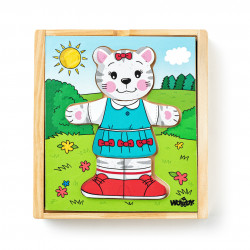 Puzzle din lemn - Imbraca pisica