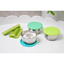 SET 3 RECIPIENTE MINI INOX CU CAPAC SILICON, MELII, BLEU MINT LIME - Img 2