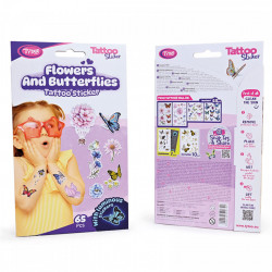 Set autocolante pentru tatuaje: fluturi și flori - 65 buc/pachet - Img 1