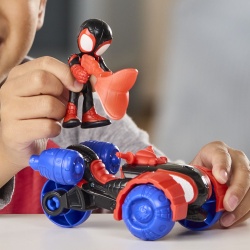 SPIDEY SI PRIETENII LUI UIMITORI MARVEL SET FIGURINA MILES SPIN MORALES SI VEHICUL TECHNO RACER 7.6CM - Img 4