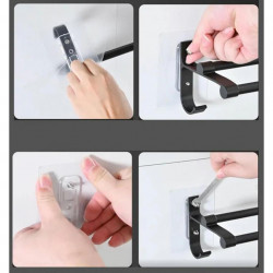Suport din aluminiu pentru 2 prosoape + 2 cuiere, lungime 60 cm, culoare Neagra - Img 5
