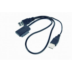 CABLU USB GEMBIRD adaptor, USB 2.0 (T) la slim S-ATA (T), 50cm, pt. SSD, DVD, cu USB suplimentar pt. extra power, negru, "A-USATA-01" - Img 1