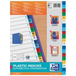 INDEX PLASTIC ALFABETIC OXFORD A4 A-Z, 20 FILE/SET, 11 PERFORATII PENTRU INDOSARIERE, INCLUDE CUPRINS, CULOARE ALB CU MARGINE COLOR