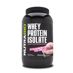 Nutrabio 100% Whey Protein Isolate, Izolat Proteic Din Zer Cu Aroma De Inghetata Cu Capsuni, 907 G